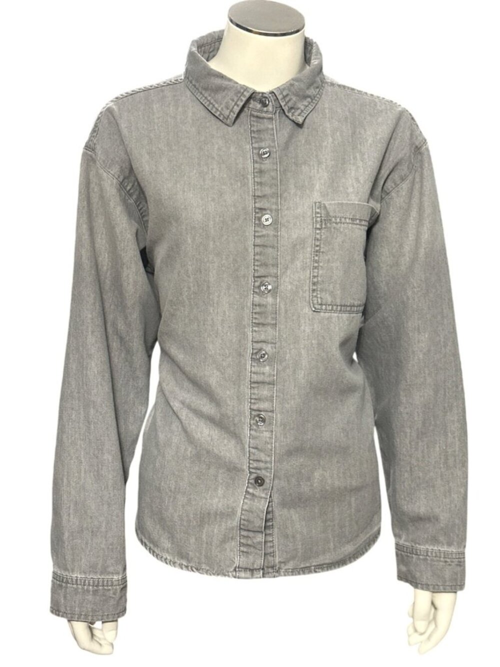 Seven7 Denim Gray Long Sleeve Button Up Shirt Cotton Blend Collar Size Medium